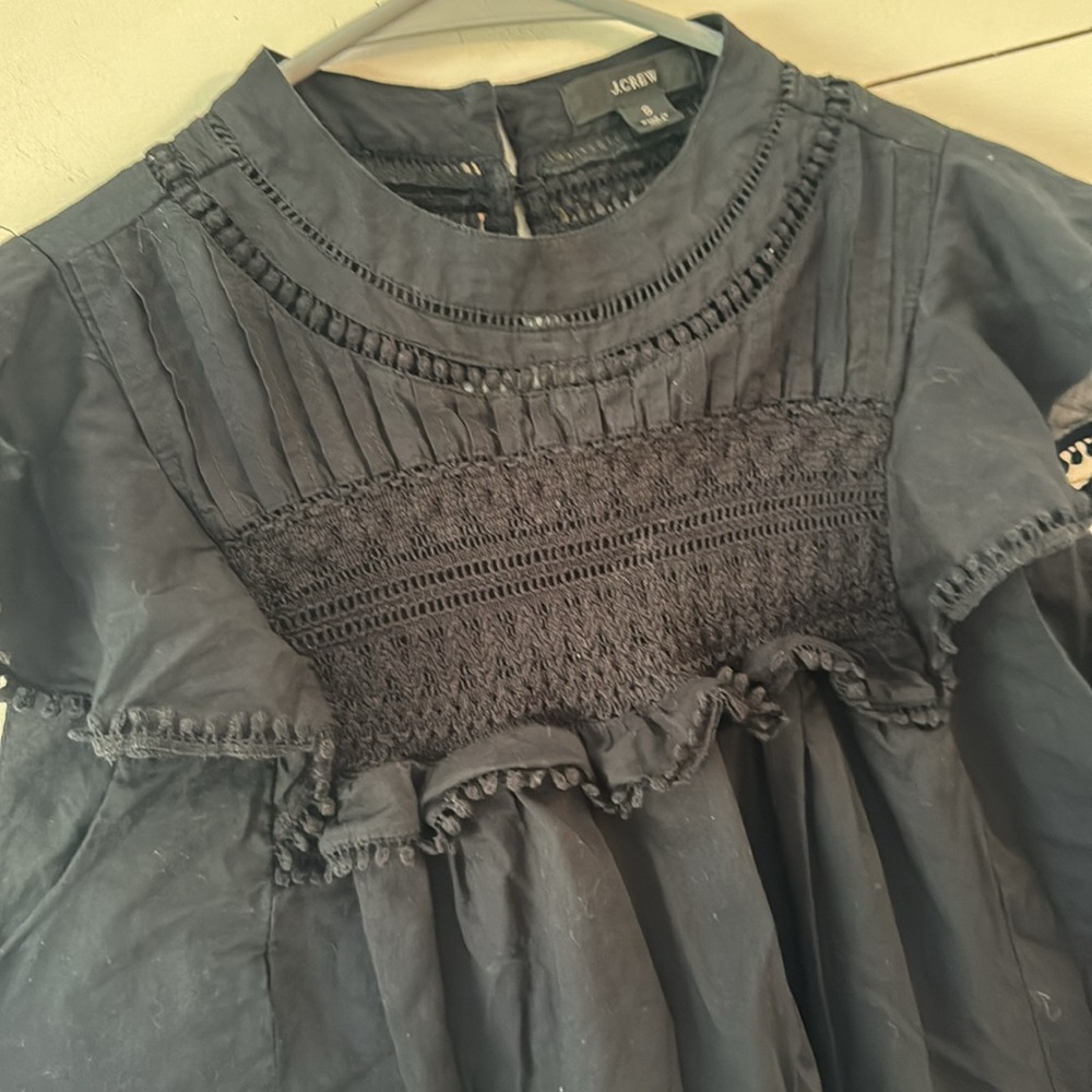 J.CREW Black Flutter Sleeve Crocheted Lace Cotton Shirt Top Size S - Picture 2 of 6